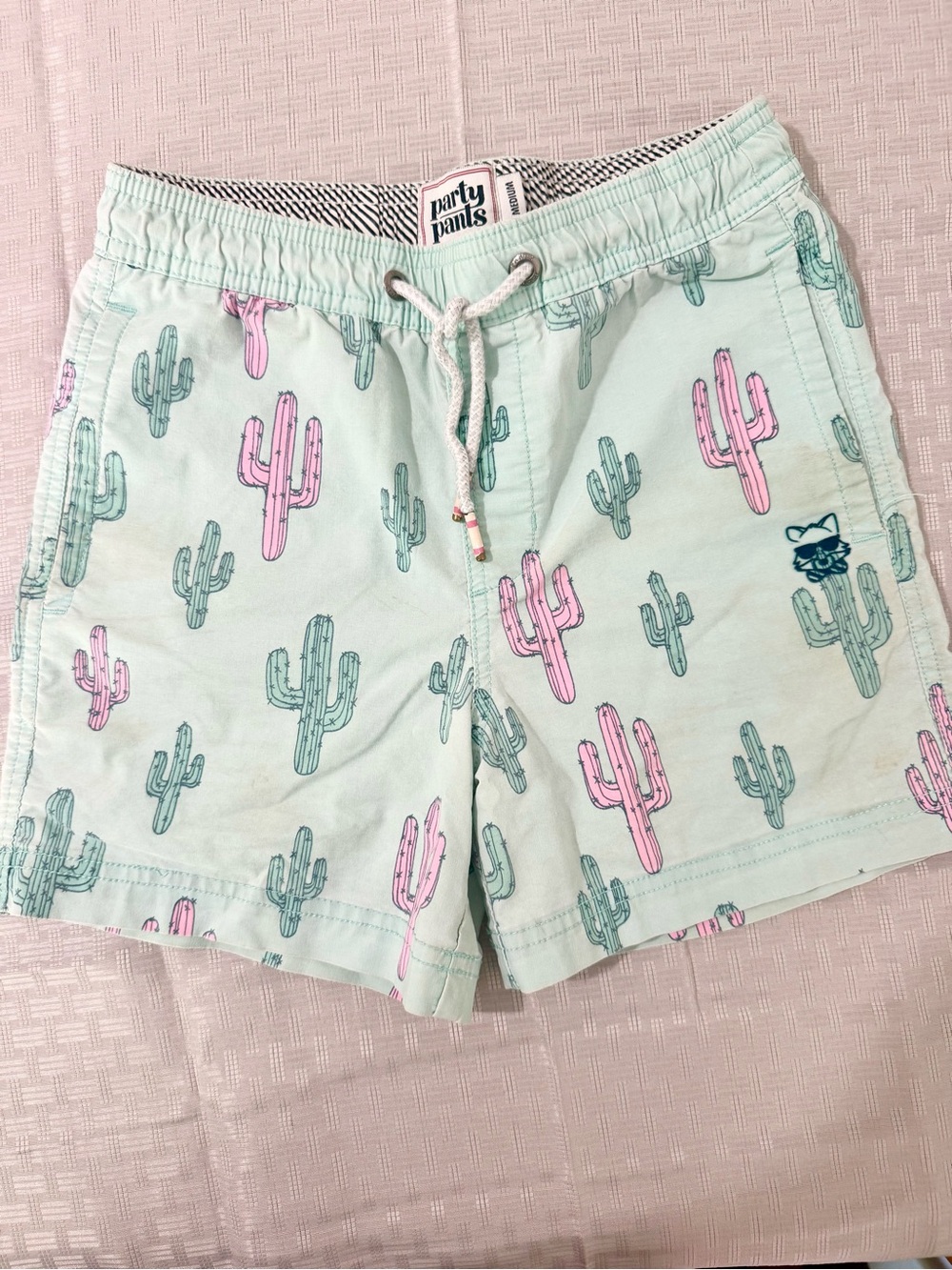 Party Pants Kids Mint Cactus Print Swim Trunks - Pink & Green